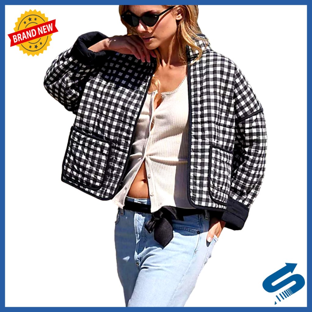 Cropped Puffer Jacket Quilted Lightweight Long Sleeve Zipper Coat